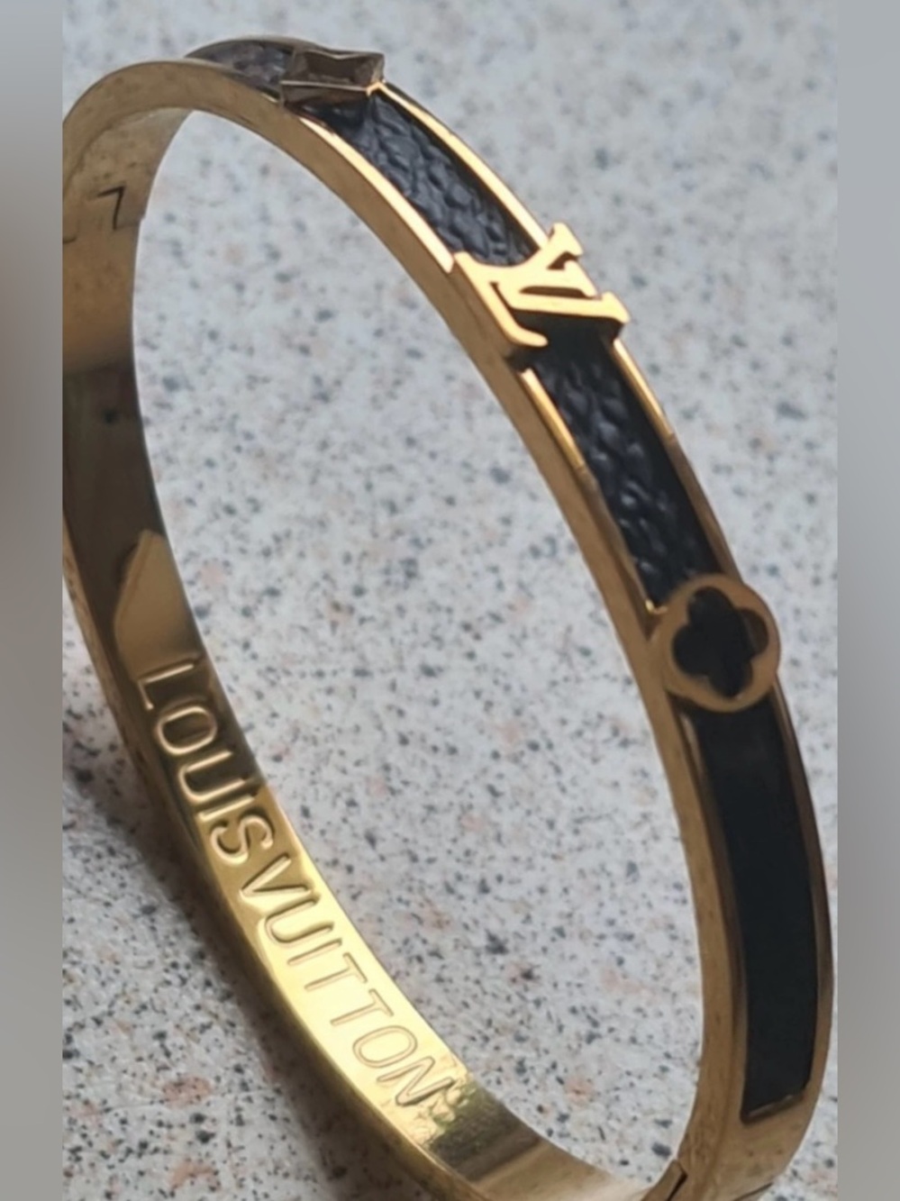 Louis Vuitton Gold and Brown Signature LV Bangle Bracelet